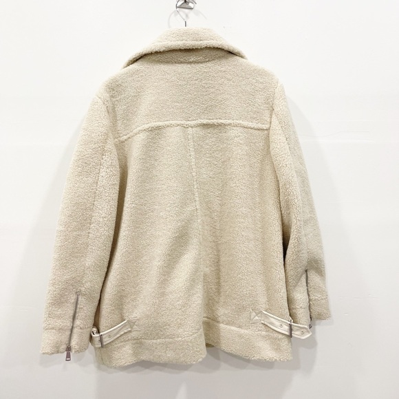 Loft Faux Shearling Aviator Moto Coat Jacket Grey Sand Heavy Weight Buckle XL - Picture 3 of 12